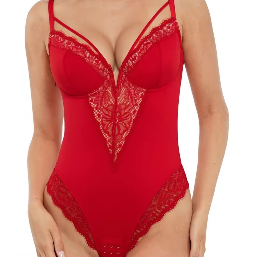 Chic Red Lace Bodysuit